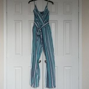 Blue striped linen jumpsuit